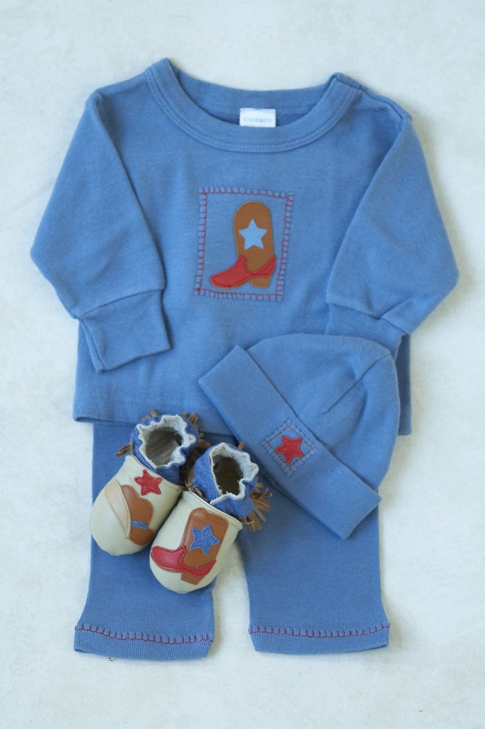 Buckaroo Baby Gift Set (French blue, includes pant, shirt, hat, all-leather shoes)