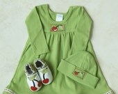 Cherries Baby Gift Set (kiwi green, includes dress, top, hat, all-leather shoes)
