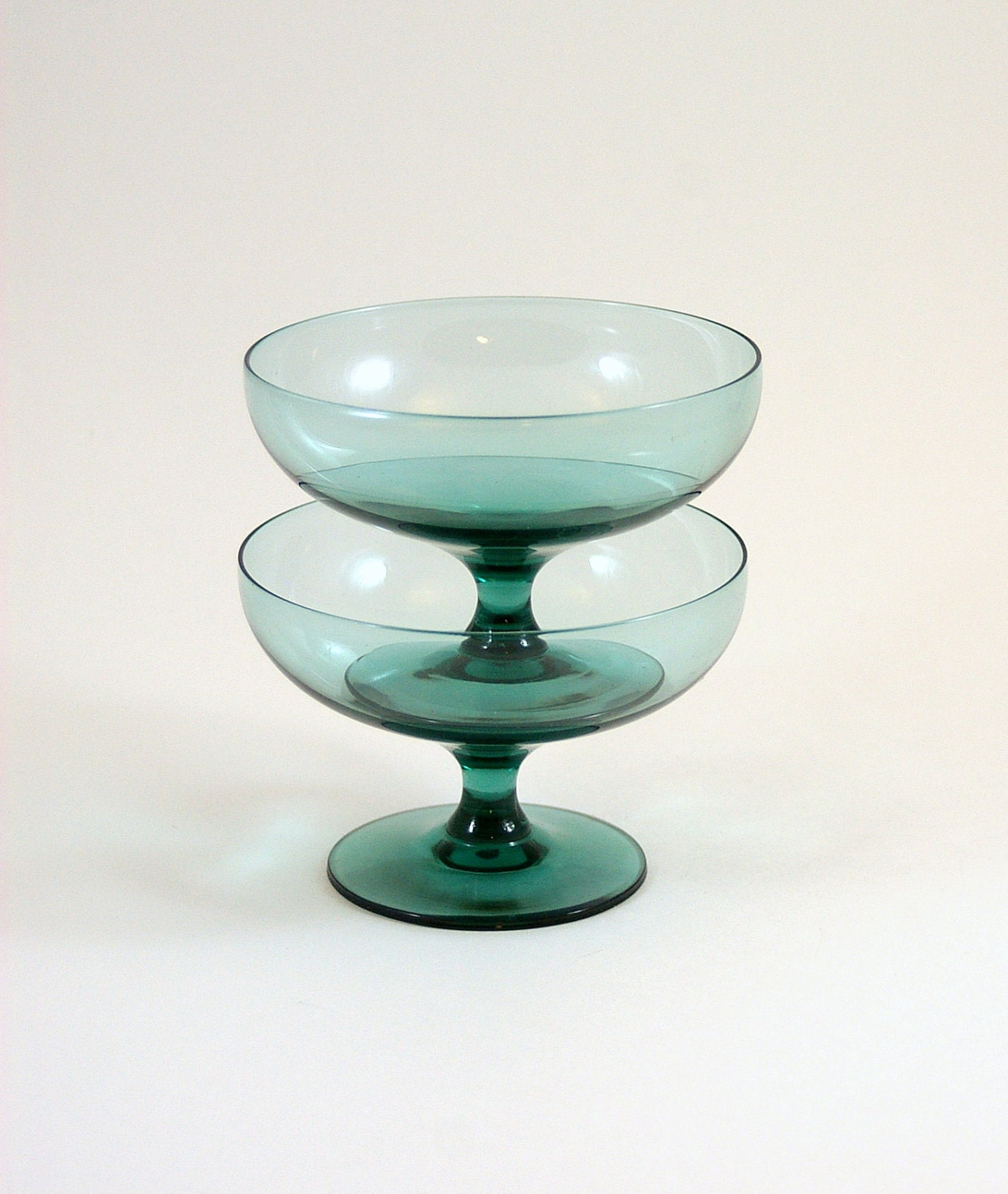 Two Russel Wright American Modern Sherbet Glasses in Seafoam -- Morgantown