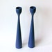 Two Turned Wood Candle Holders in Navy Blue from Illums Bolighus -- Laurids Lonborg Style