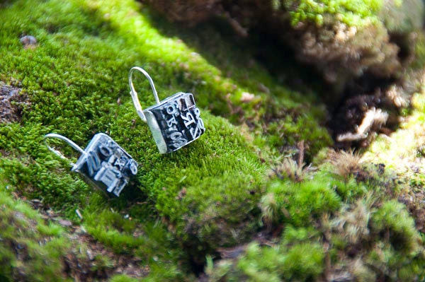 Letterpress type hanging earrings
