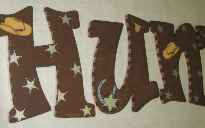 COWBOY Western Wooden WALL LETTERS with Stars, Boots, Hat & Sheriff Star