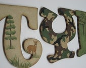 Camo Hunting Outdoor Theme  Nursery Handpainted Wall letters  with Buck and Doe