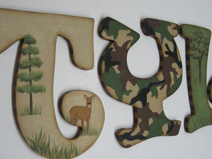 CAMO Hunting Buck and Doe Theme Hand Painted Wall Letters to match with Crib Bedding Set  Wooden Letters