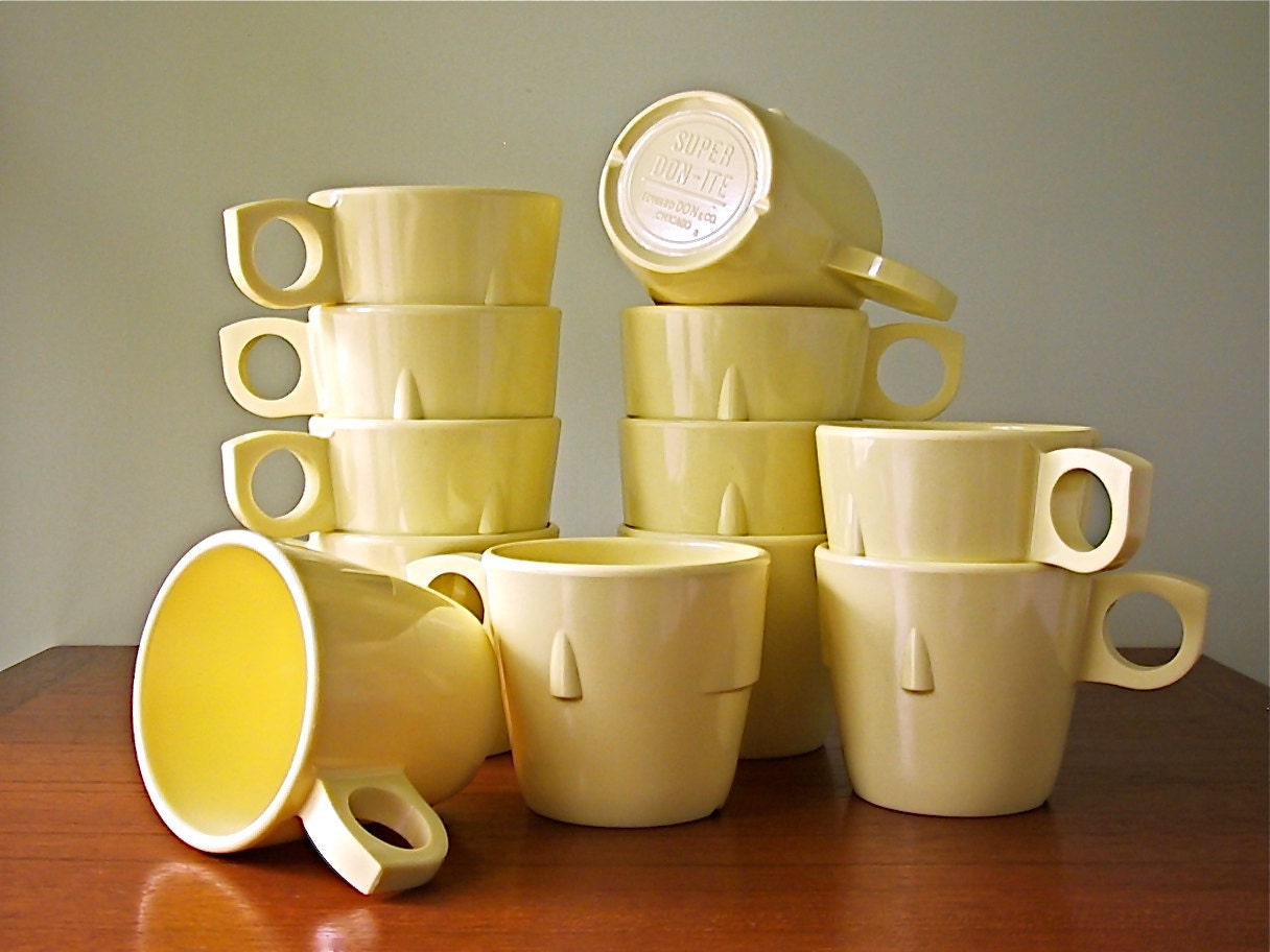 Vintage Melmac Cups One Dozen Yellow Stacking