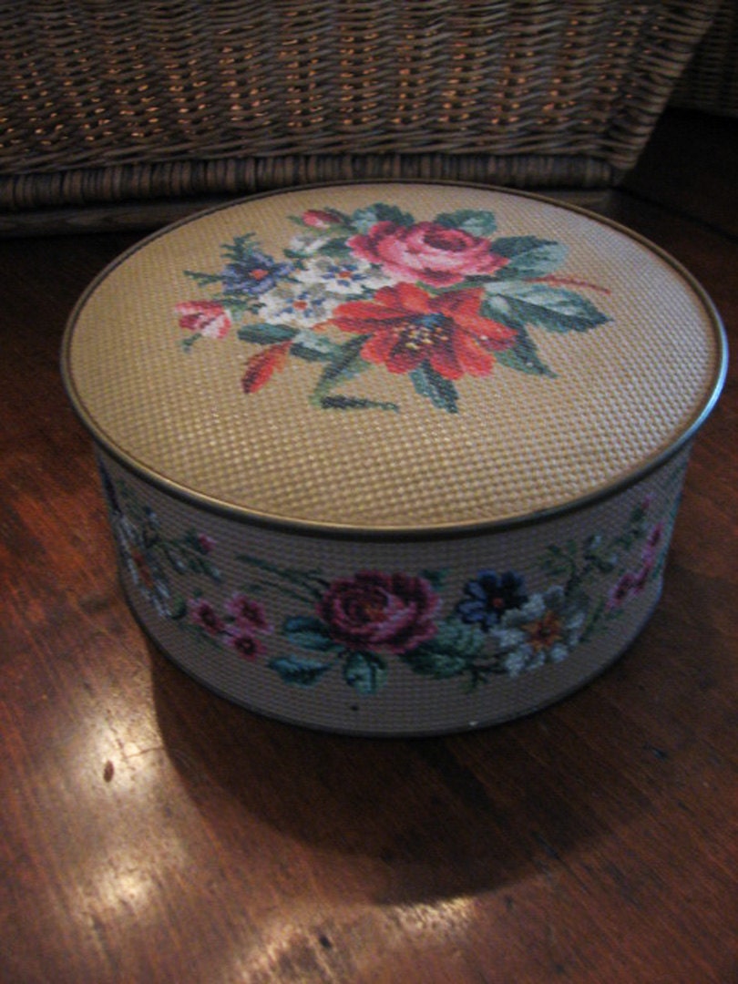 vintage NEEDLEPOINT tin