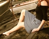The Getaway Aline stretch Skirt by Miss Fancypants black stripe black waist jersey fabric perfect for spring