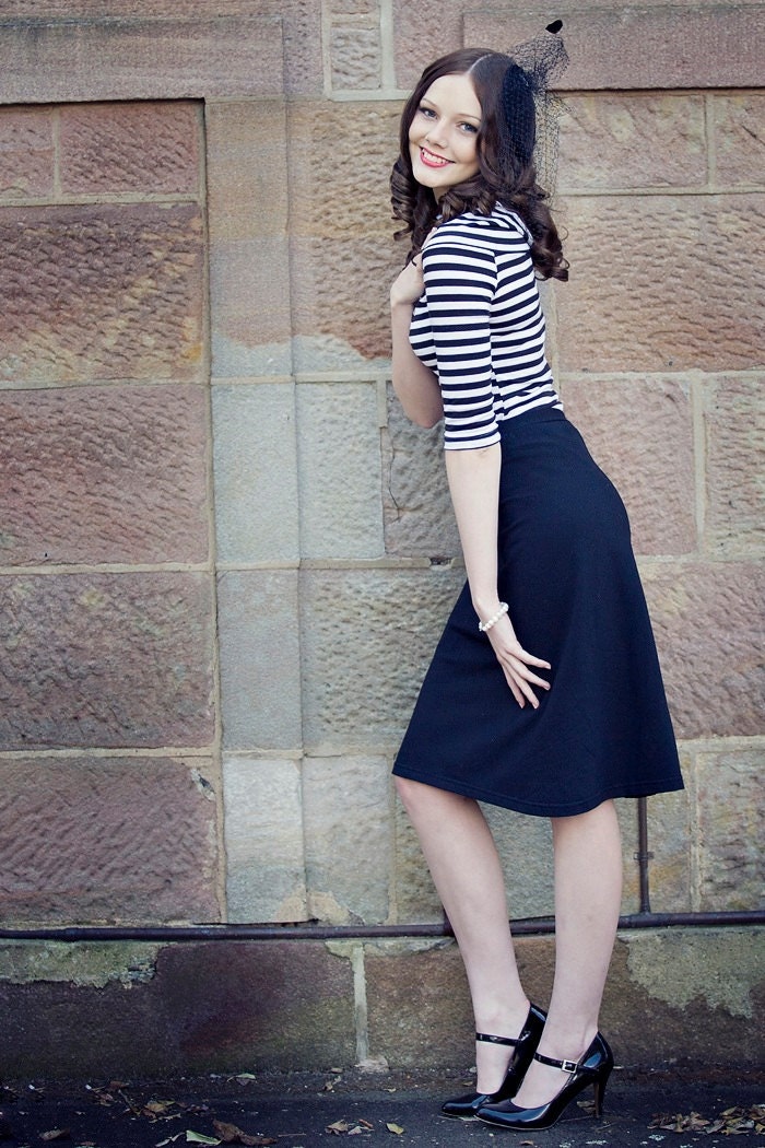 The Getaway Aline stretch Skirt by Miss Fancypants Cotton lycra black stretch jersey perfect for spring.
