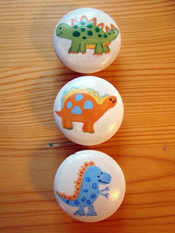 Set of 6 Hand-painted Dinosaur Drawer Pulls/ Knobs
