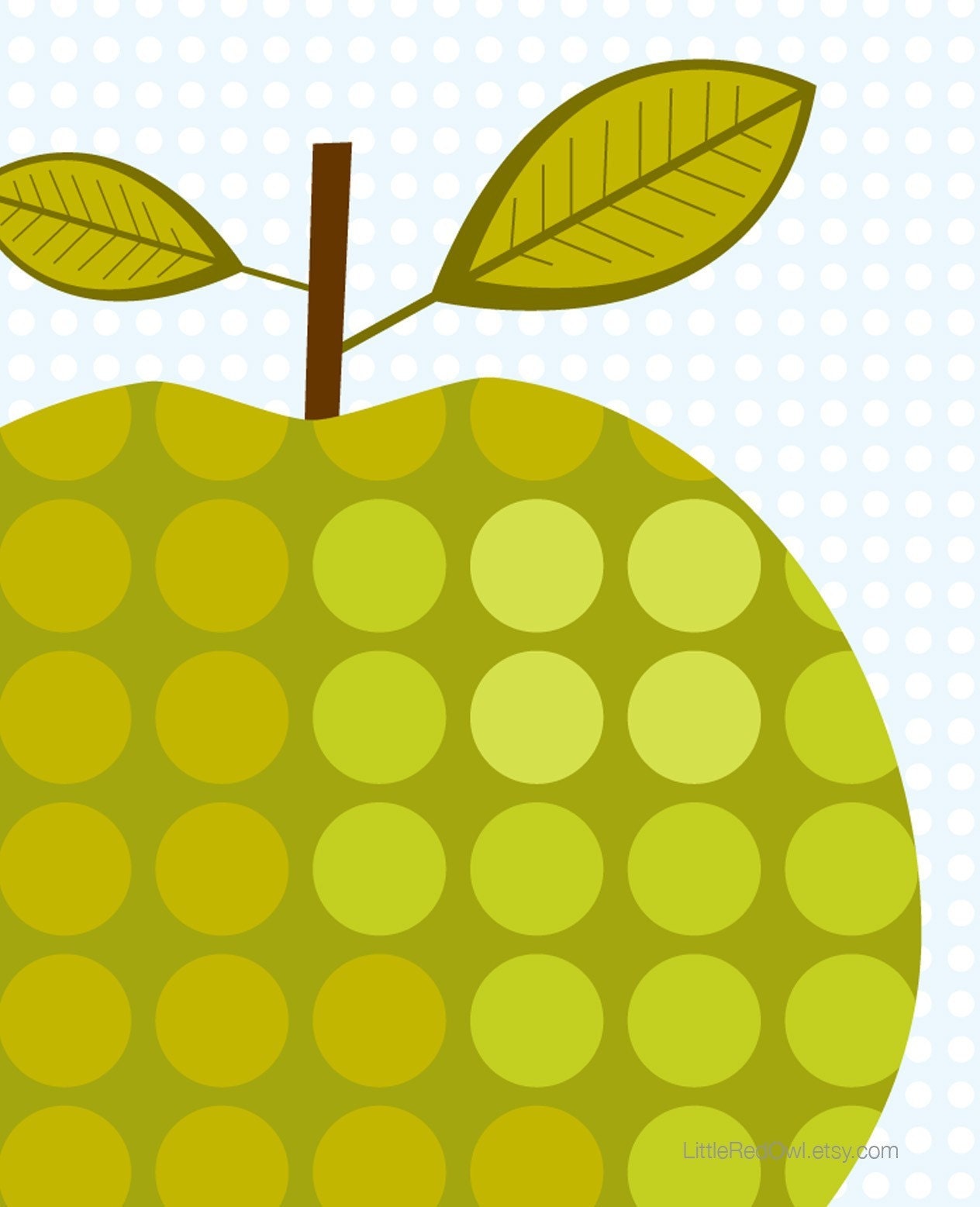 A is for Apple Green - an original Little Red Owl illustration