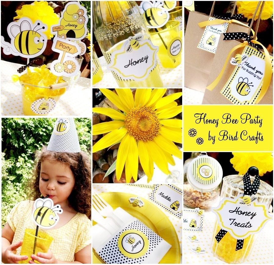 Honey Bee Printable Party Supplies and Fill-In Party Invite - Honey Bee Party Collection