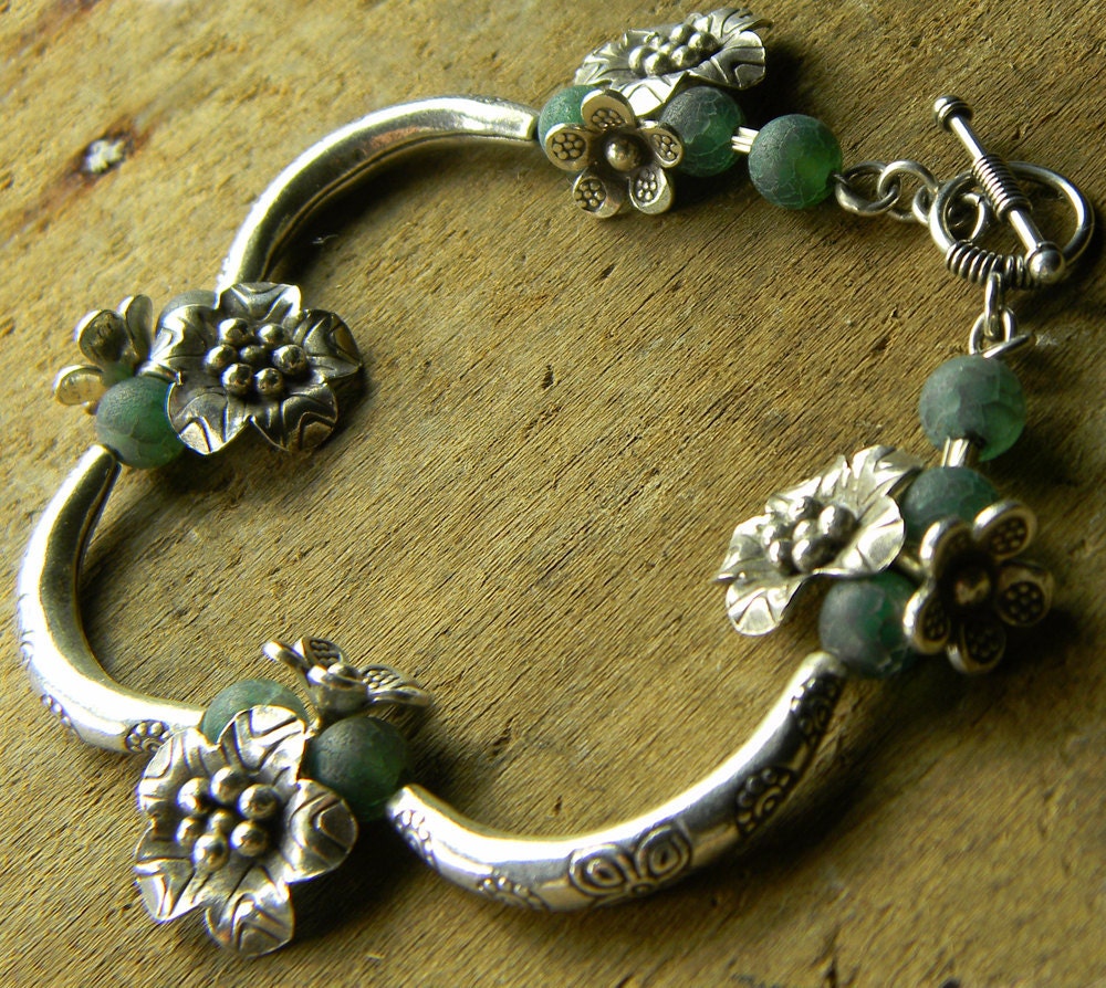 Hill Tribe Silver Bracelet Agate Flower OOAK Sterling
