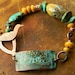 Verdigris Copper Bracelet Turquoise Yellow Bird OOAK