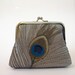 Silk embroidered peacock coin purse in Silver, Bridesmaids Clutch , Bridesmaid gift, Weddings gift, bride formal clutch purse