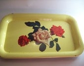 Vintage Metal Tray Rose Design Shabby Chic