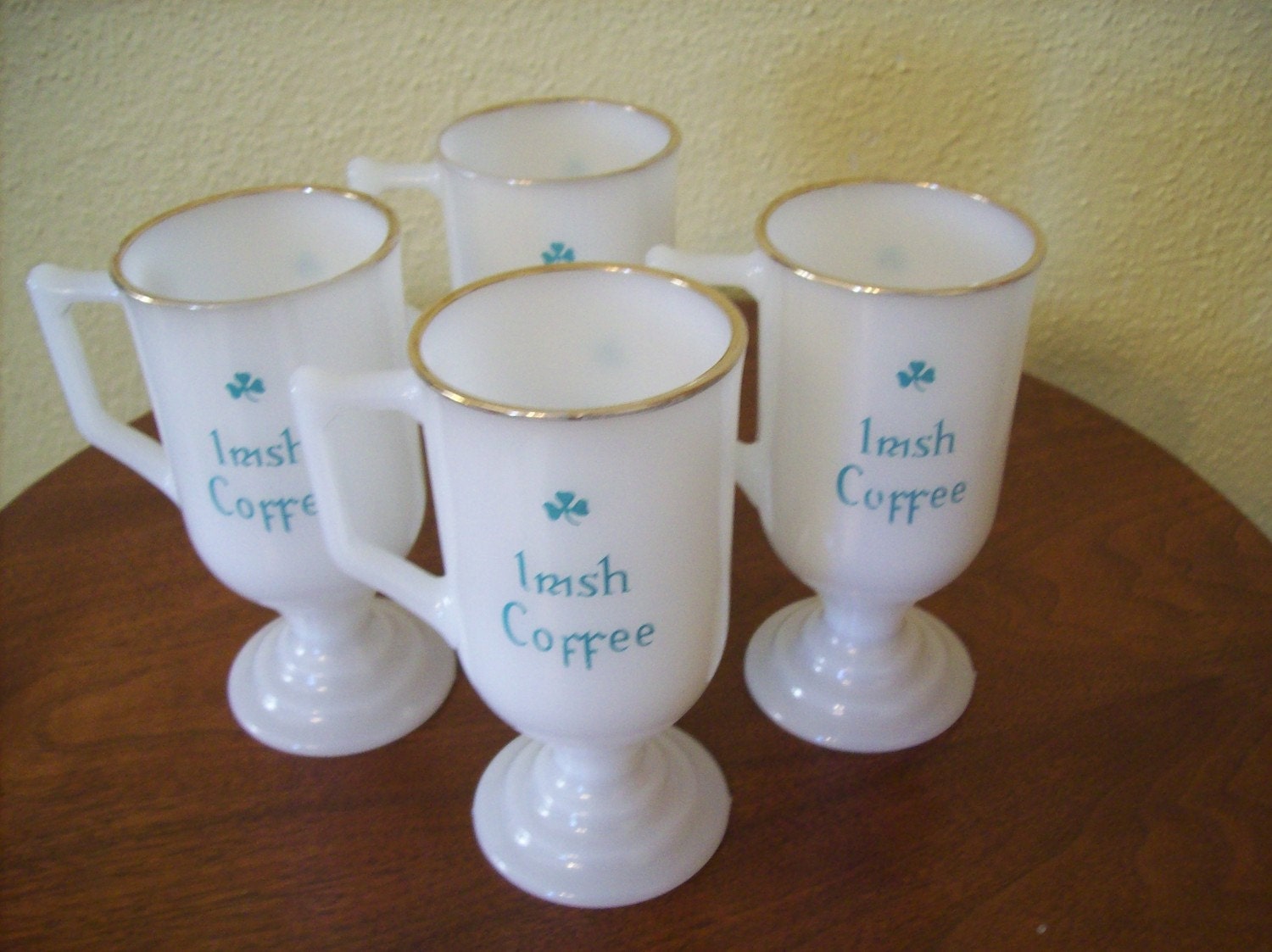 Vintage Milk Glass Irish Coffee Pedestal Mugs