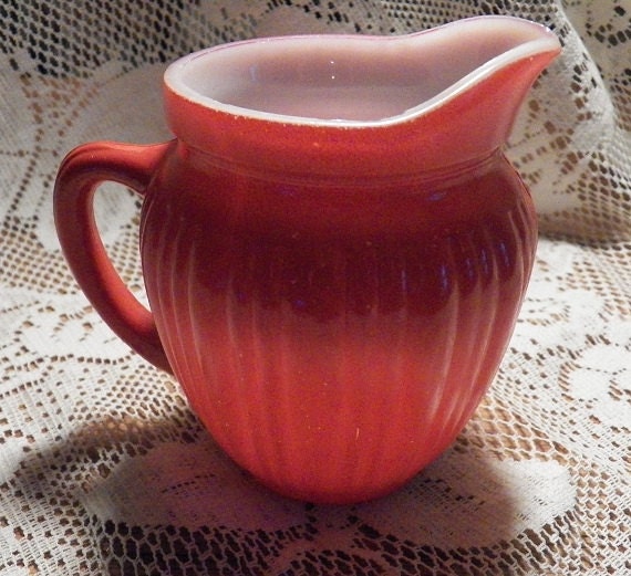Vintage Milk Glass Red Mini Pitcher - Childrens or Creamer
