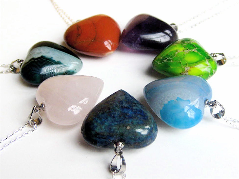 Gemstone Heart Pendant with Sterling Silver Chain