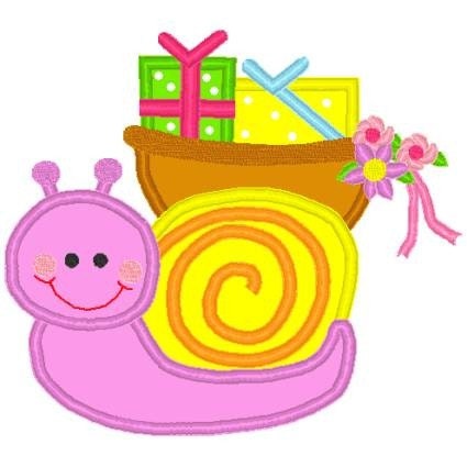 Boutique Machine Applique Embroidery design SNAIL with Gifts-FAIRY BIRTHDAY