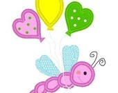 Boutique Machine Applique Embroidery design (DRAGONFLY W/ BALLOONS)BIRTHDAY