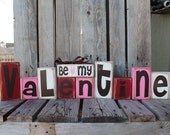 Valentines Be Mine LOVE Wood Block Set heart hugs kisses home seasonal personal primitive shabby chic home decor