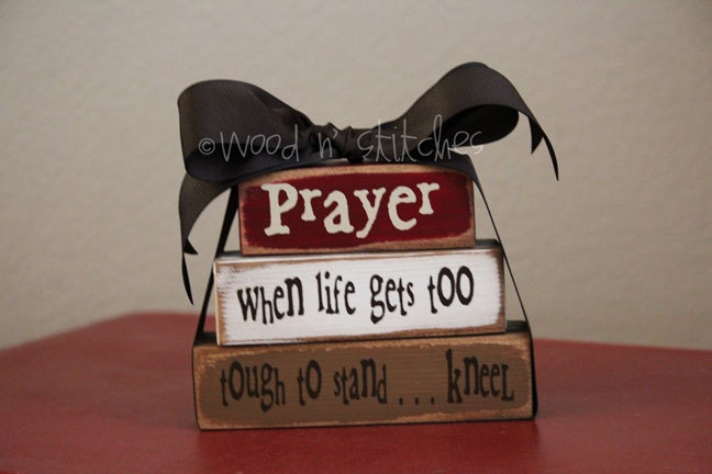 Primitive Prayer Wood Block Set Mini Stacker . . . Inspirational  faith religious christian custom wood blocks primitive country gift