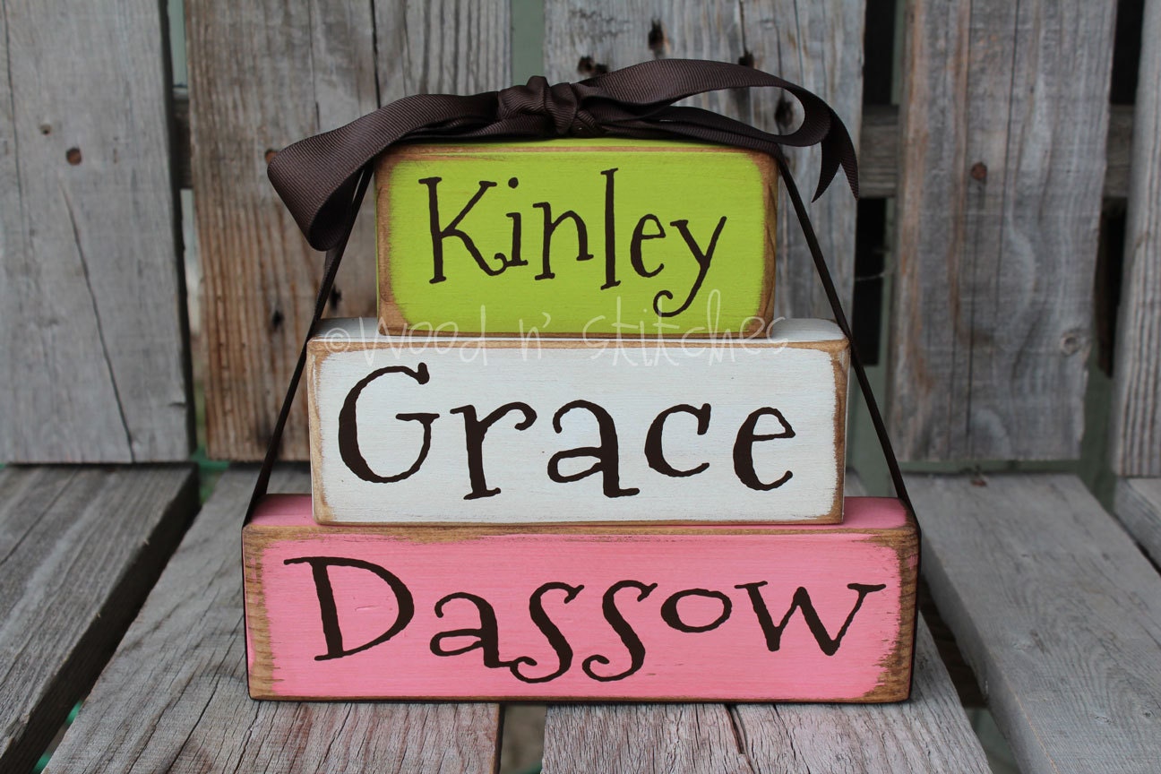 Personalized Name Wood Stacker block set wedding family nursery baby kids room birthday gift home decor primitive personalized block set
