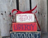 Americana Block Wood Set independence summer flag military 4th of July America primitive country personalized