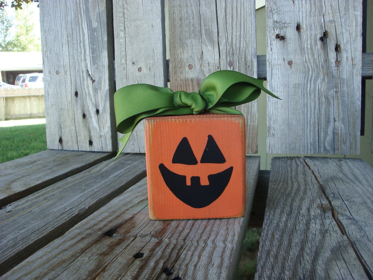 Primitive Pumpkin Halloween wood block  . . . fall autumn wood block home decor pumpkin vinyl