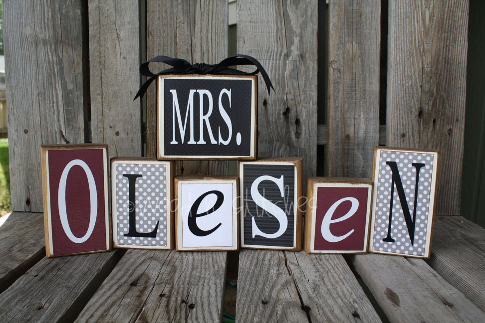 Personalized Name Wood Block Set . . . custom wedding home decor primitive gift personalized wood sign boy girl baby family