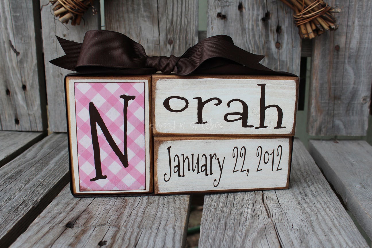 Baby boy girl birth personalized family primitive name blocks wood custom nursery gift shower wedding  . . . great gift or for yourself