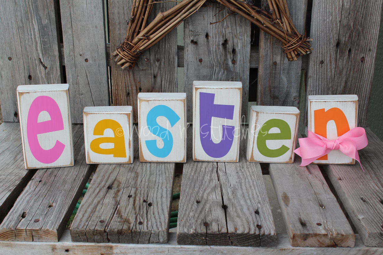 Easter Wood Block Set home seasonal spring easter bunny egg chick gift personalized shelf sitter primitive block set photography prop