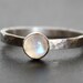 Rainbow Moonstone Silver Ring 6mm Gemstone on Hammered Sterling Band