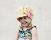 Yellow Beanies for Girls, Crochet Visor Hat for Girls, Toddler Girl's Hat, Yellow, Pink, Cotton, 2T to 4T