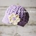 Baby Beanie with Visor, Crochet Baby Hats, Baby Caps, Baby Girl Hat with Flower, Violet, Off White, Cotton, 3 to 6 Month Hat