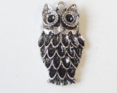 Silver Owl Antique  Metal Pendant/ Large Owl Pendant Charms (2) Pieces