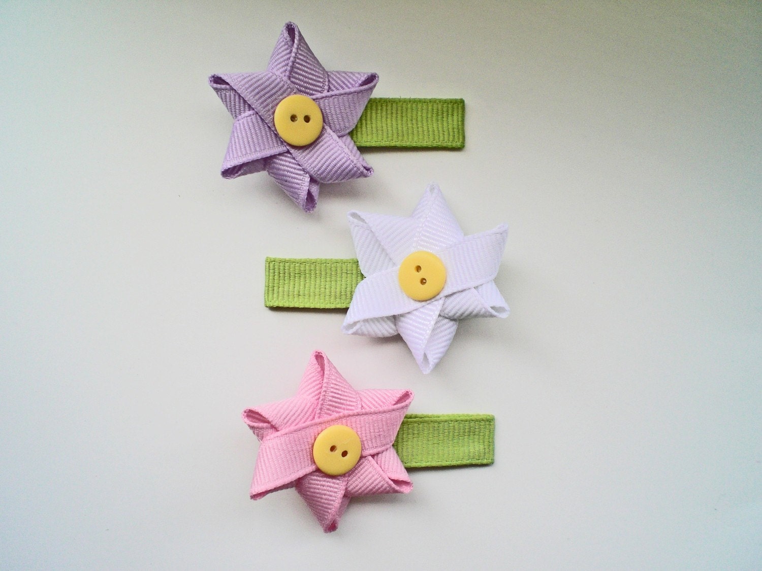 White, Light Pink, and Lavender Ribbon Flower Hair Clip Set... Free Shipping Promo