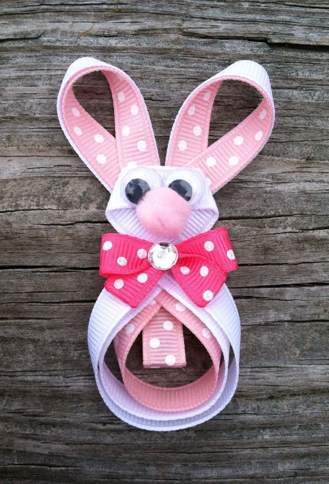 Easter Bunny Ribbon Sculpture Hair Bow... Rabbit Hair Clip... Free Shipping Promo