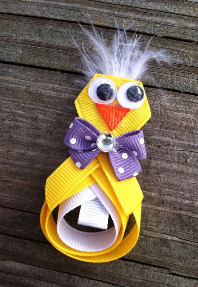Easter Baby Chick Ribbon Sculpture Hair Clip - Spring Chick Hair Bow... Free Shipping Promo