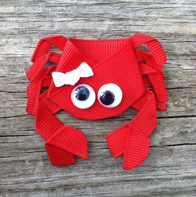 Crab Ribbon Sculpture Hair Clip - Toddler Hair Bows - Girls Hair Accessories... Free Shipping Promo