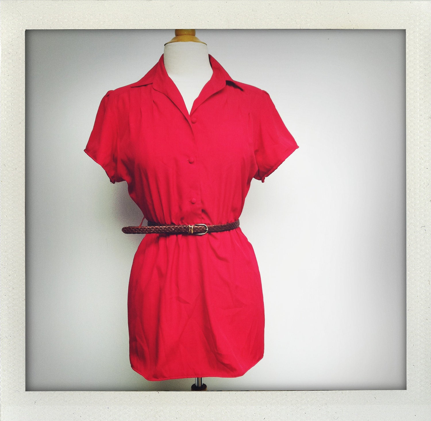Cherry Red Altered Vintage Mini Shirt Dress Sm