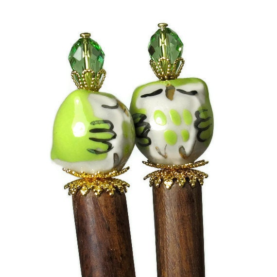 Long Hair Accessories, Chopsticks For Hair, Chartreuse, Owl