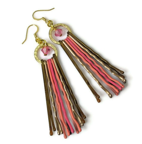 Pink Chandelier Earrings, Upcycled Jewelry