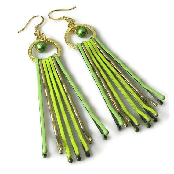 Fashionable  Earrings in Lime Green