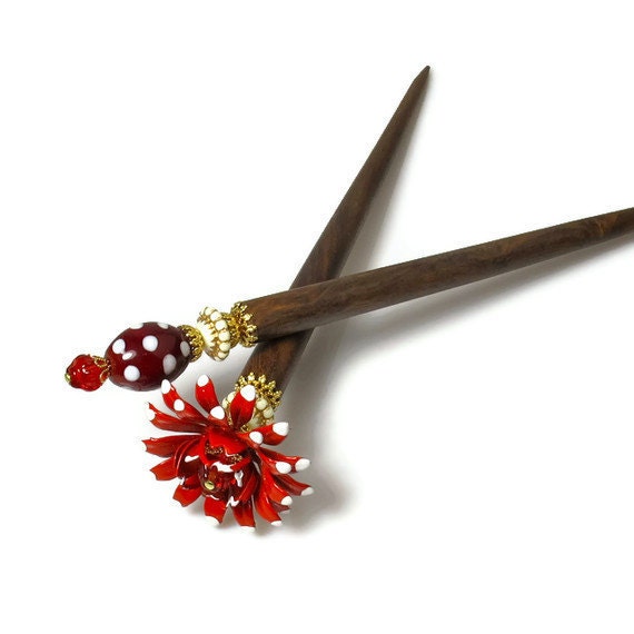 Hairsticks, Red Flower Hair Accessories