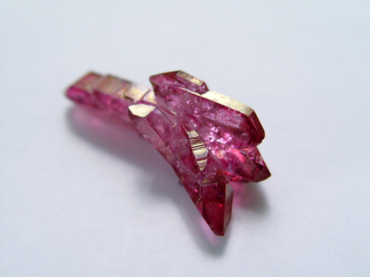 Double Terminated Ruby Rose Aura Quartz Crystal DT Cluster Point