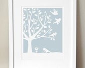 Nursery Art Print - CUSTOM COLOR - Peaceful Tree, Birds 11x14