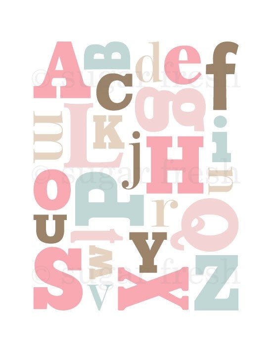 Alphabet Nursery Art - 'Alphabet Soup' 8x10 Print - Girl
