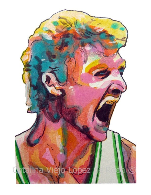 Boston Celtics Larry Bird Painting Reproduction Print 11 x 8.5