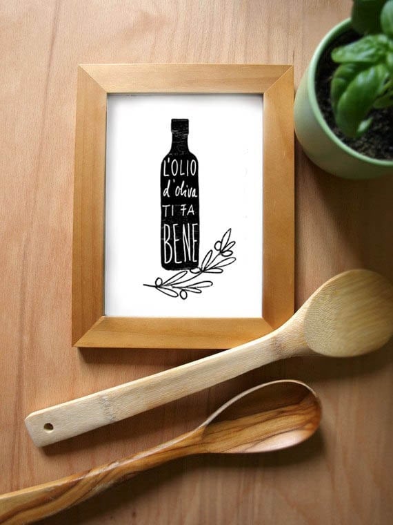 Olive Oil Italian Kitchen Art Print / L'OLIO Black / high by anek